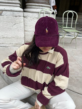 Charger l'image dans la galerie, Pull Lacoste à rayures bordeaux fabriqué dans les années 90' - L