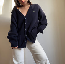 Upload image to gallery, Gilet Lacoste bleu marine en grosse maille - XL