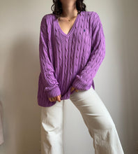 Upload image to gallery, Pull col V Ralph Lauren à maille tressée - L