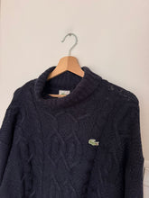 Charger l'image dans la galerie, Pull col roulé Lacoste en grosse maille tressée bleu marine - L