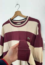Charger l'image dans la galerie, Pull Lacoste à rayures bordeaux fabriqué dans les années 90' - L