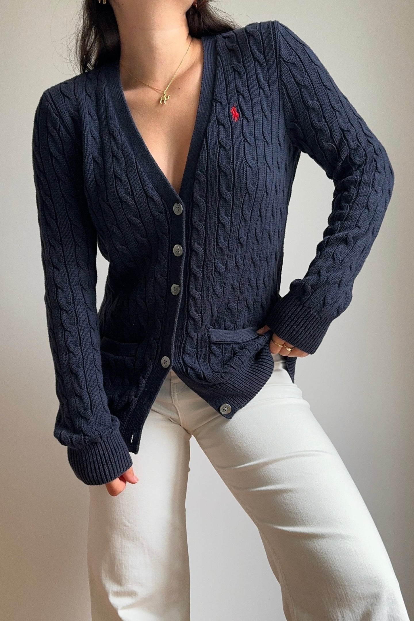 Gilet Ralph Lauren à la maille tressée bleu marine - M