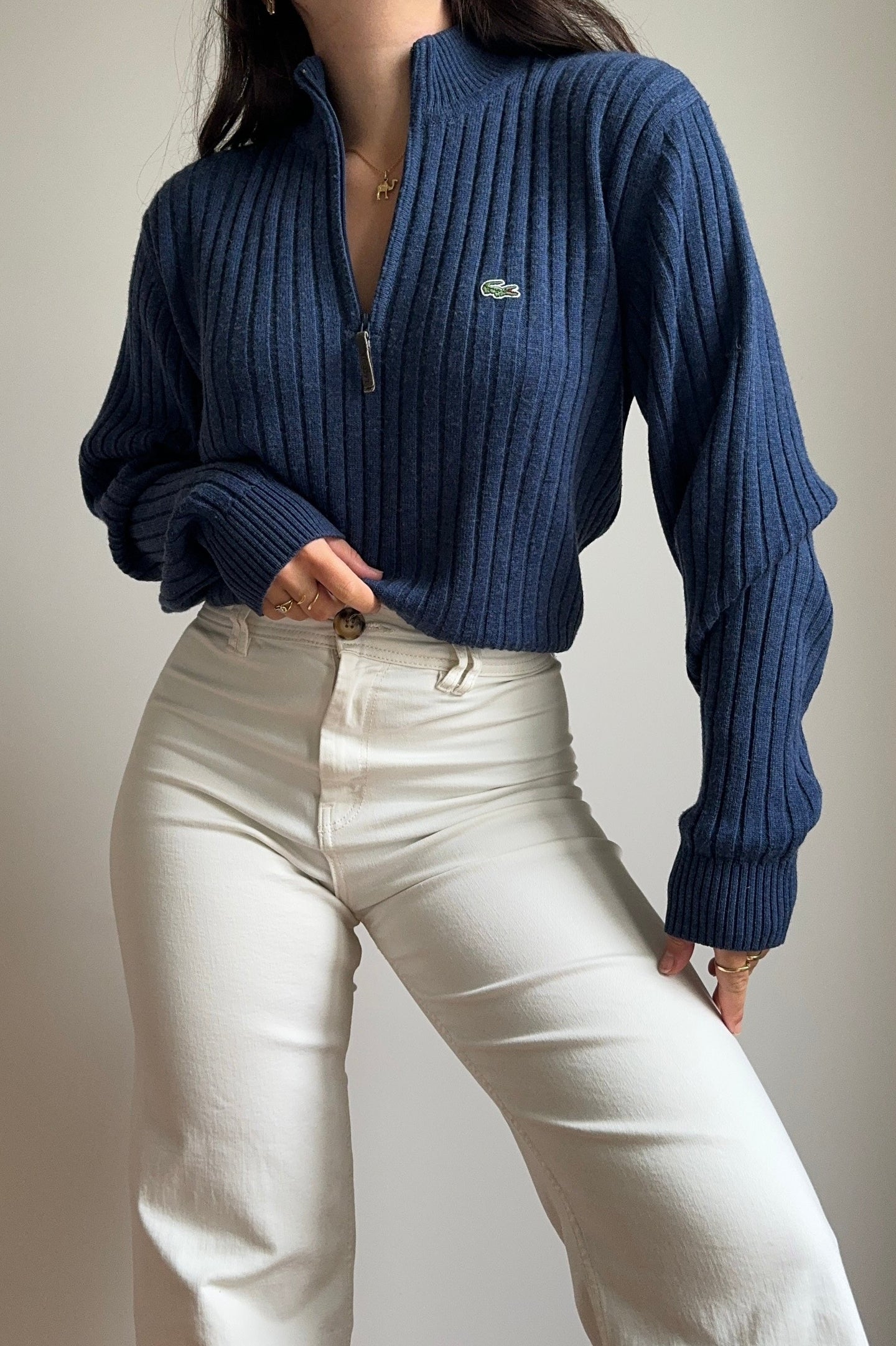 Pull half zip Lacoste à la maille côtelée - L