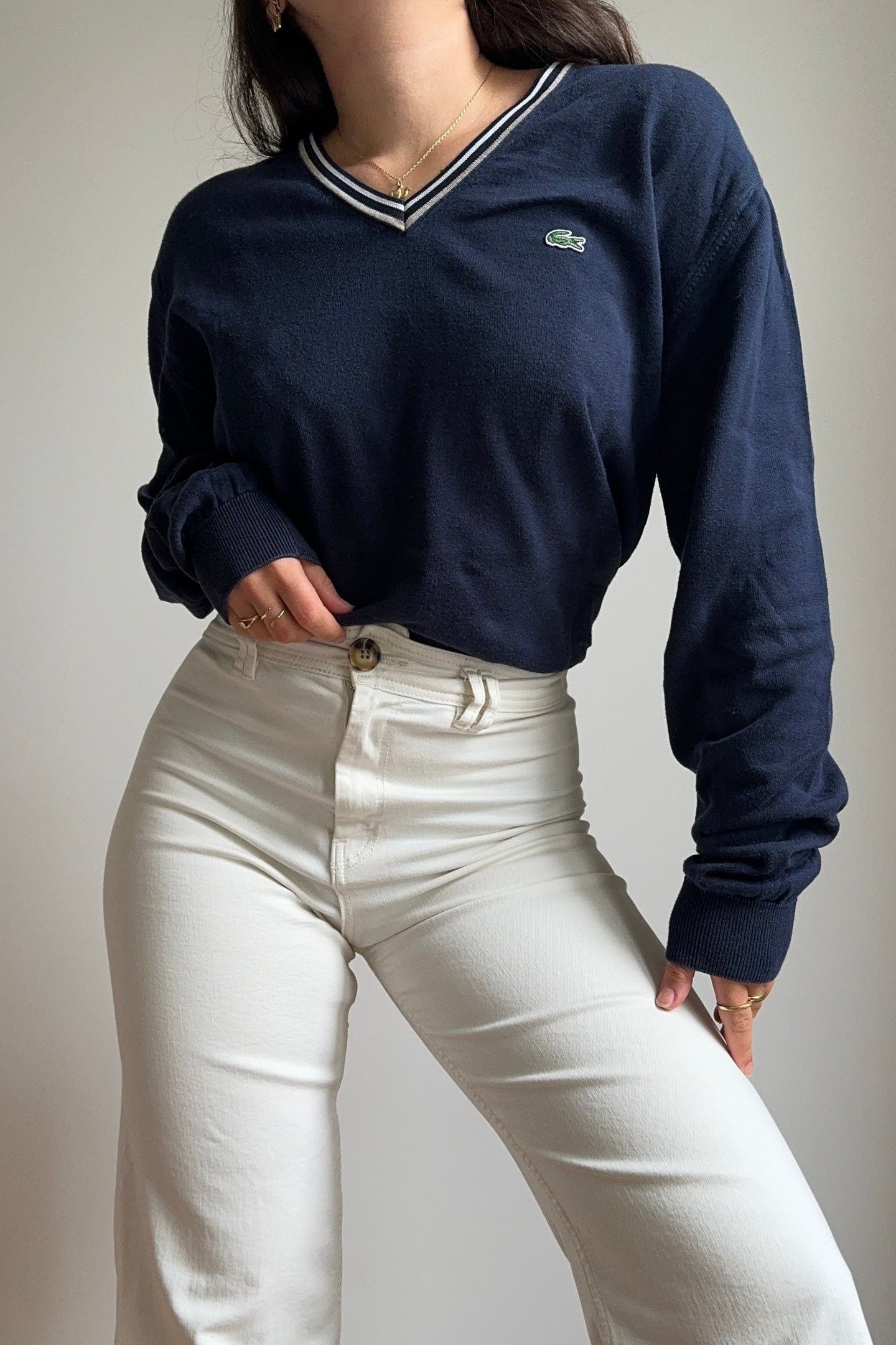 Pull col V Lacoste en coton - L