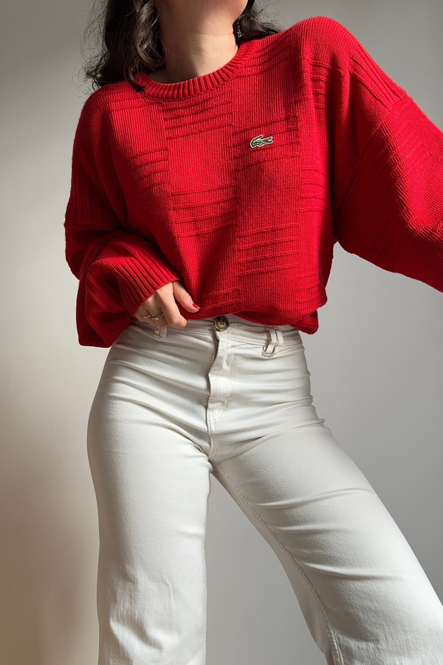 Pull Lacoste en grosse maille fabriqué en France des années 80' - L