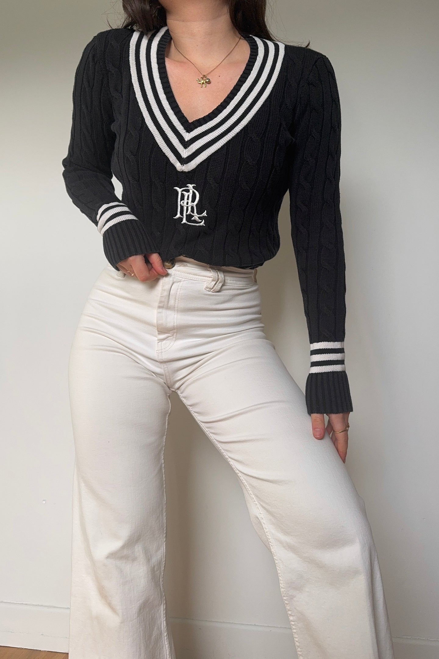 Pull col V Ralph Lauren brodé 