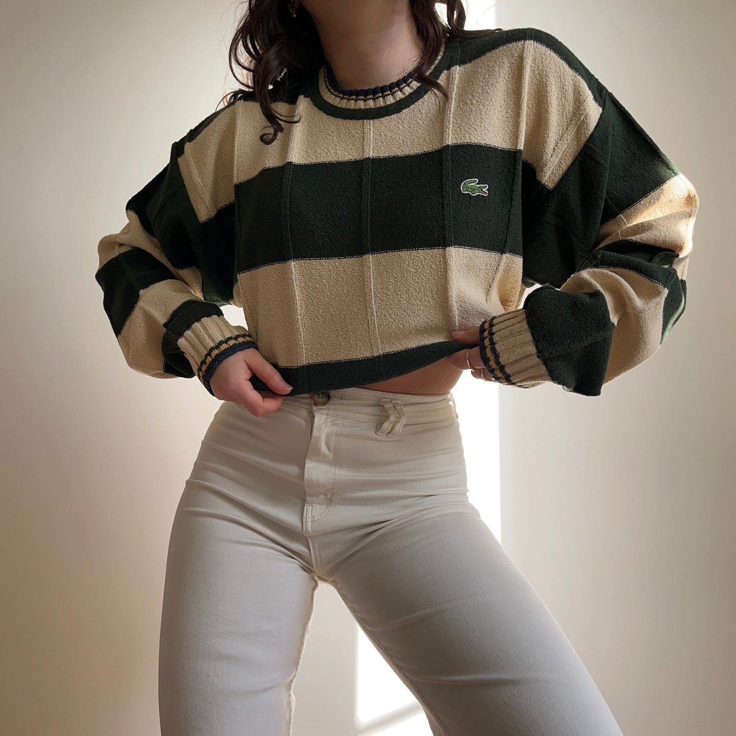 Pull Lacoste vert forêt et beige des années 80’ - L