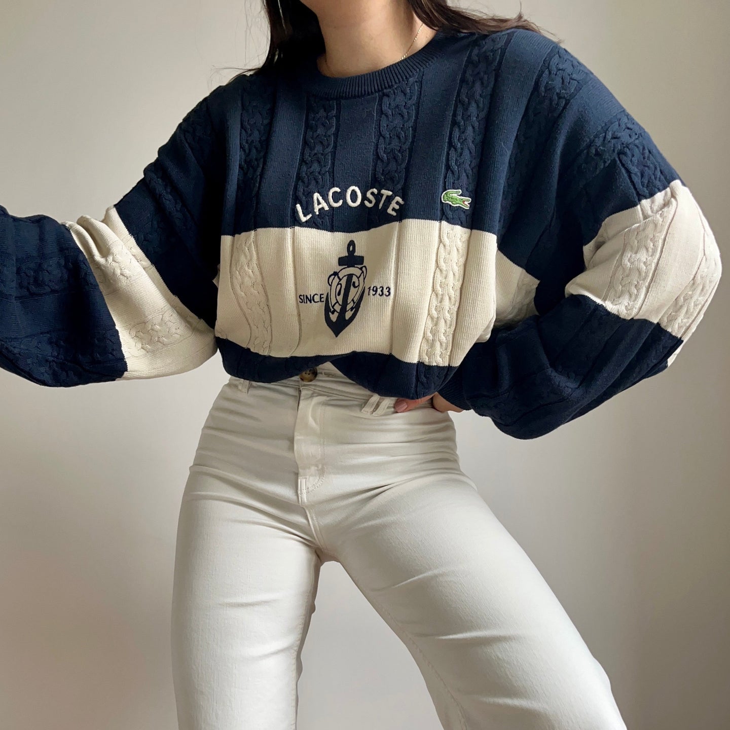 Pull Lacoste collector brodé ancre marine des années 80' - XL