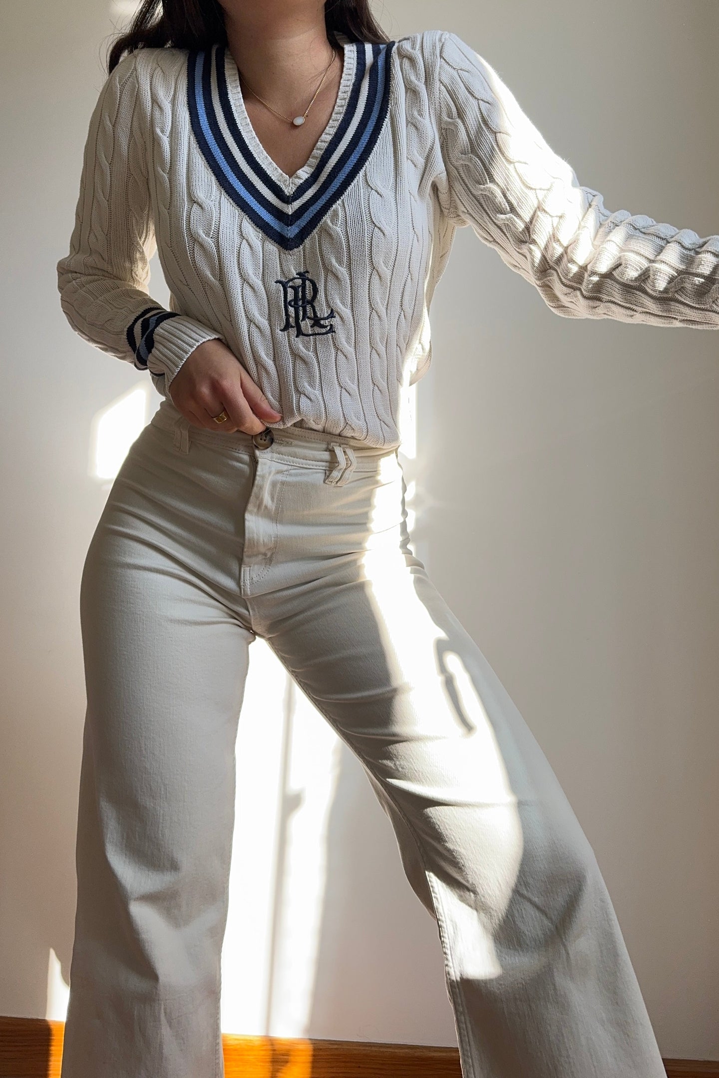 Pull col V Ralph Lauren brodé 