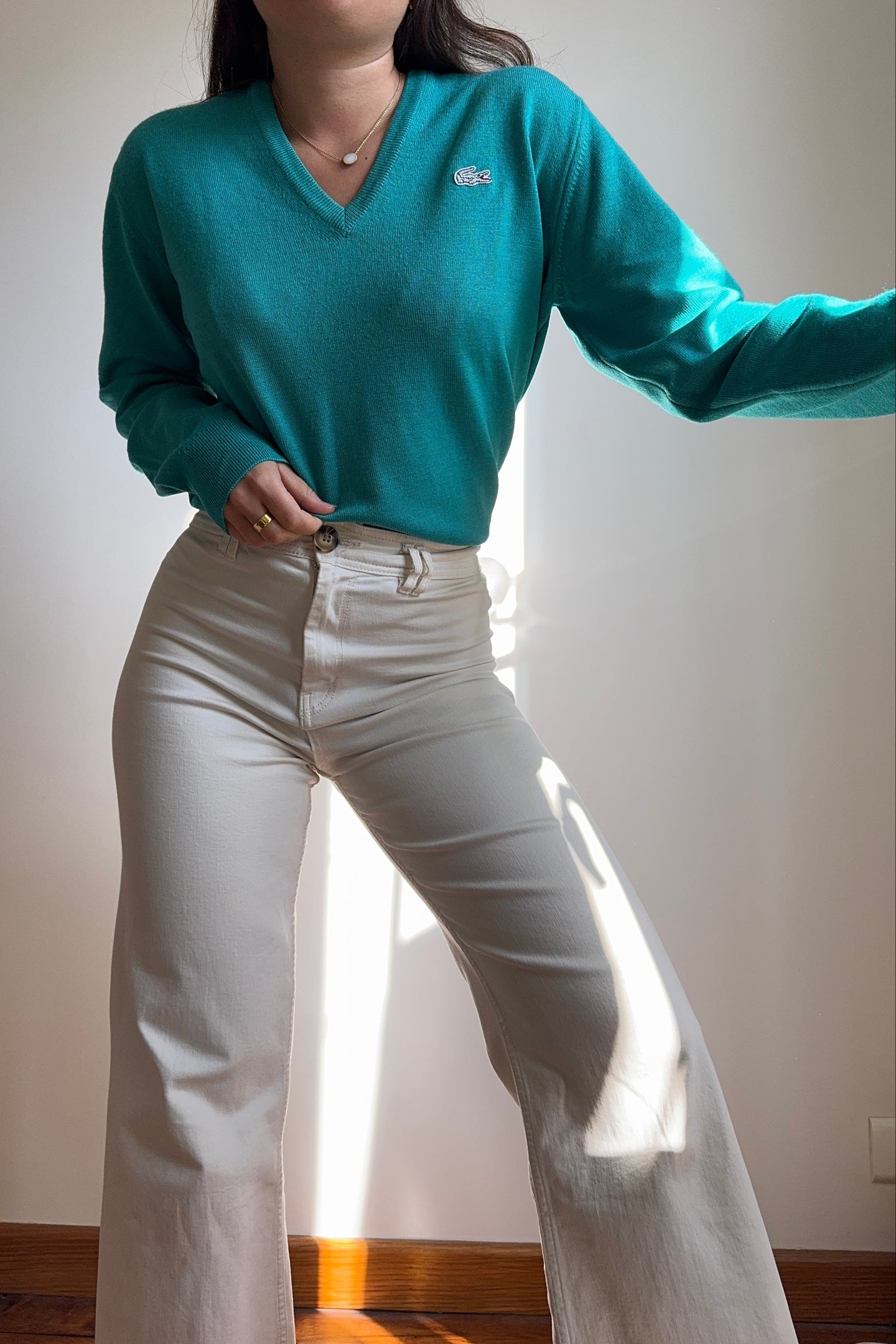 Pull col V Lacoste des années 80' - M