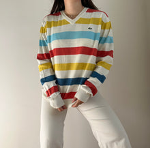 Upload image to gallery, Pull col V Lacoste à rayures multicolores - L
