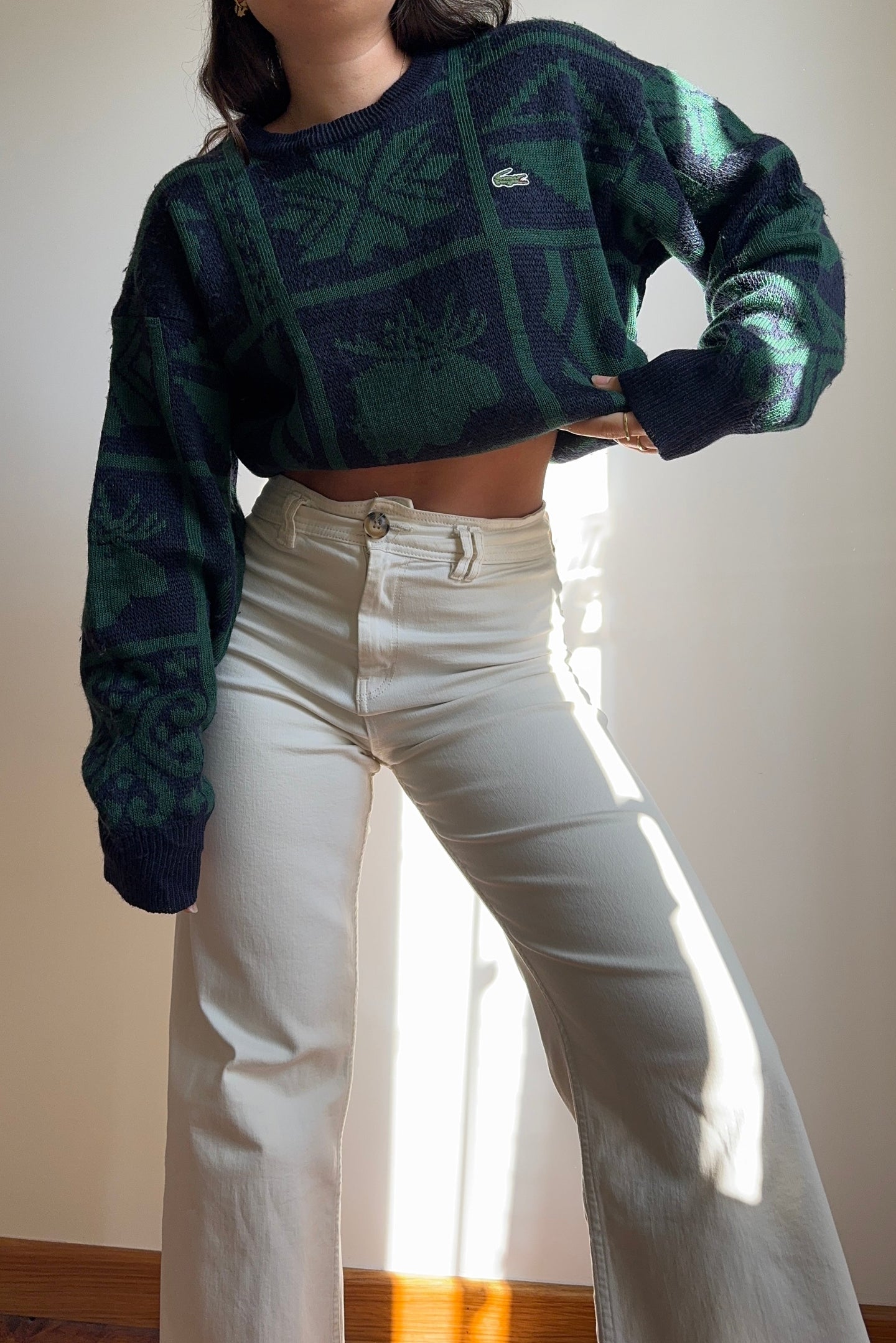 Pull Lacoste en grosse maille des années 80' made in France - L