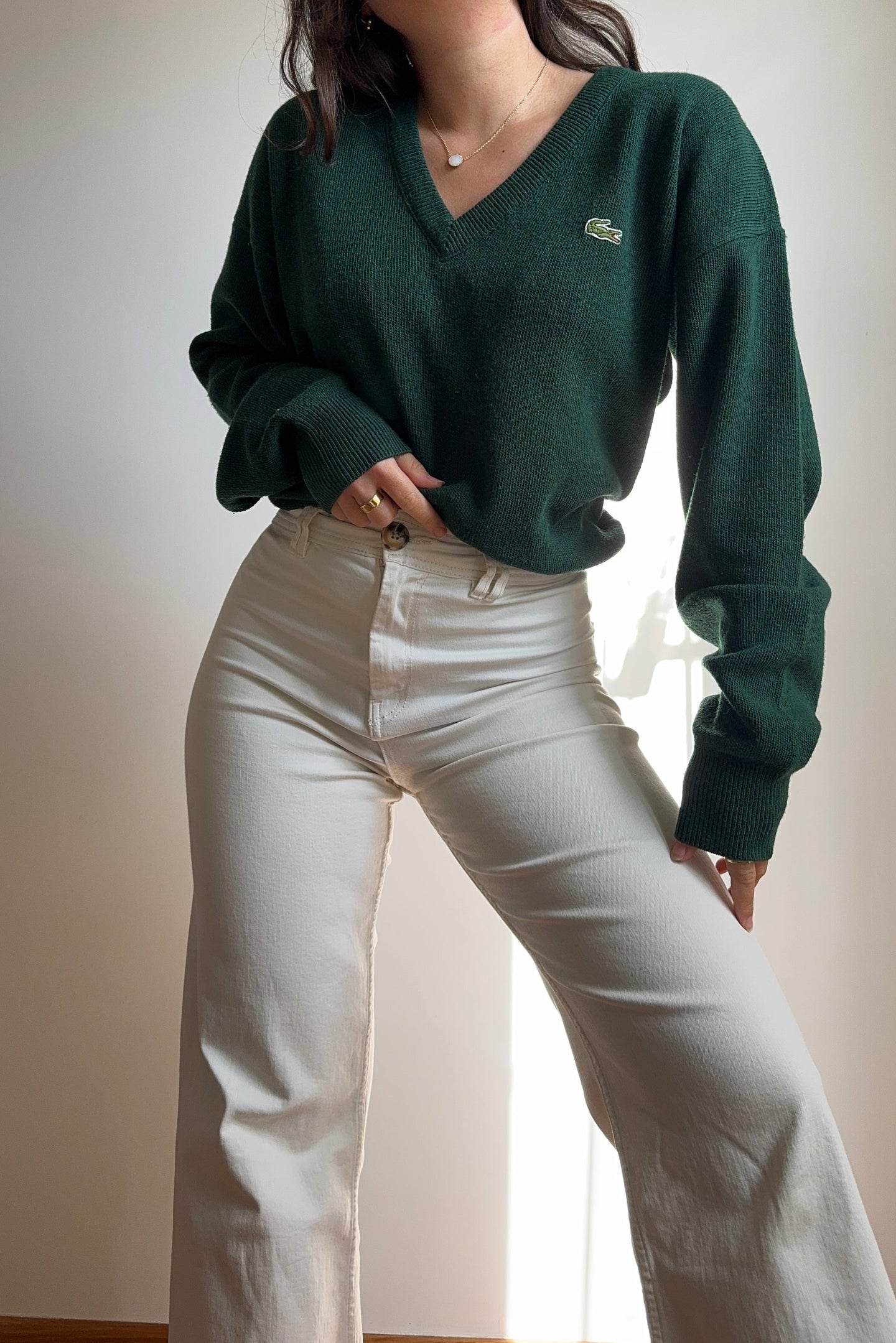 Pull col V Lacoste des années 80' fabriqué en France - M