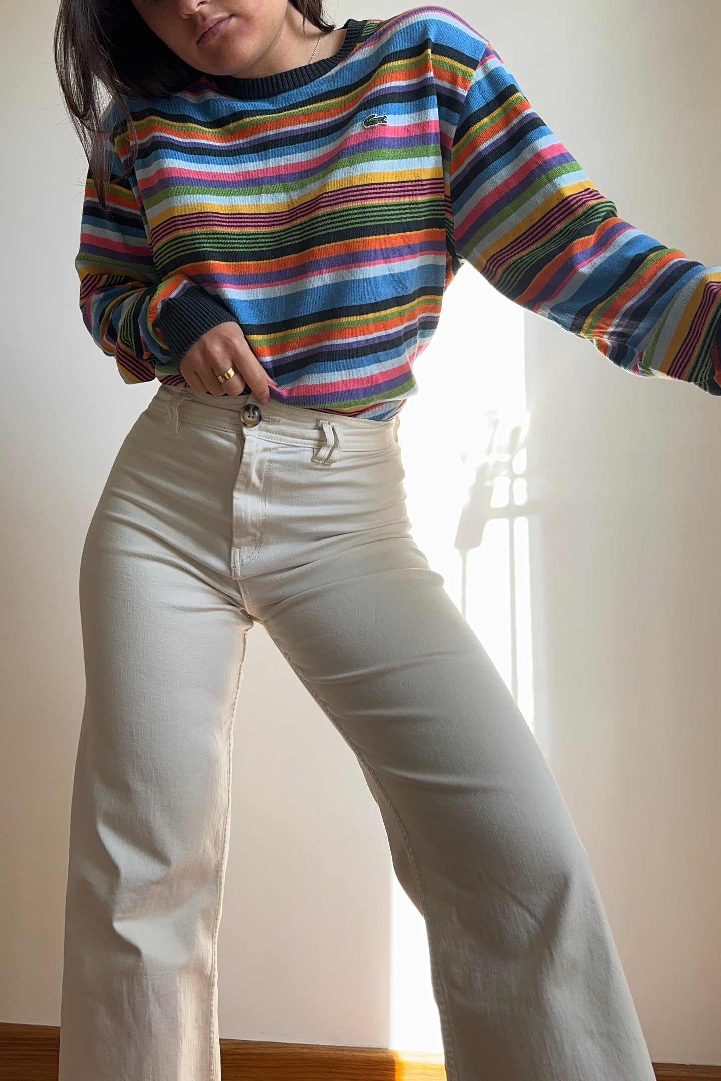 Pull Lacoste à rayures multicolores en coton - L