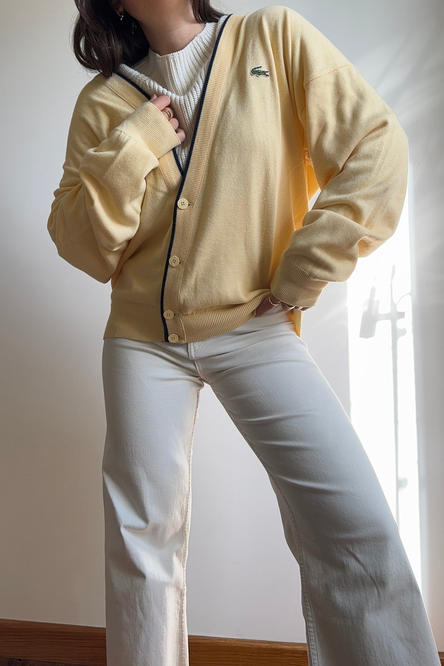 Gilet Lacoste en coton des années 80' made in France - XL