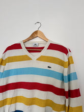 Upload image to gallery, Pull col V Lacoste à rayures multicolores - L
