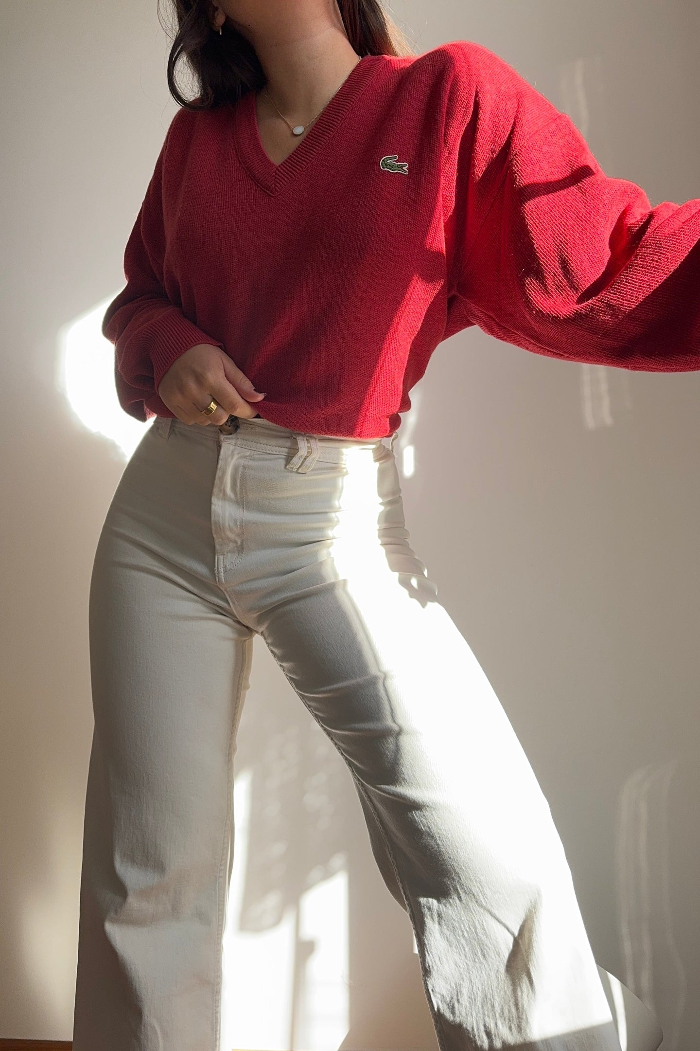 Pull col V Lacoste fabriqué en France - L