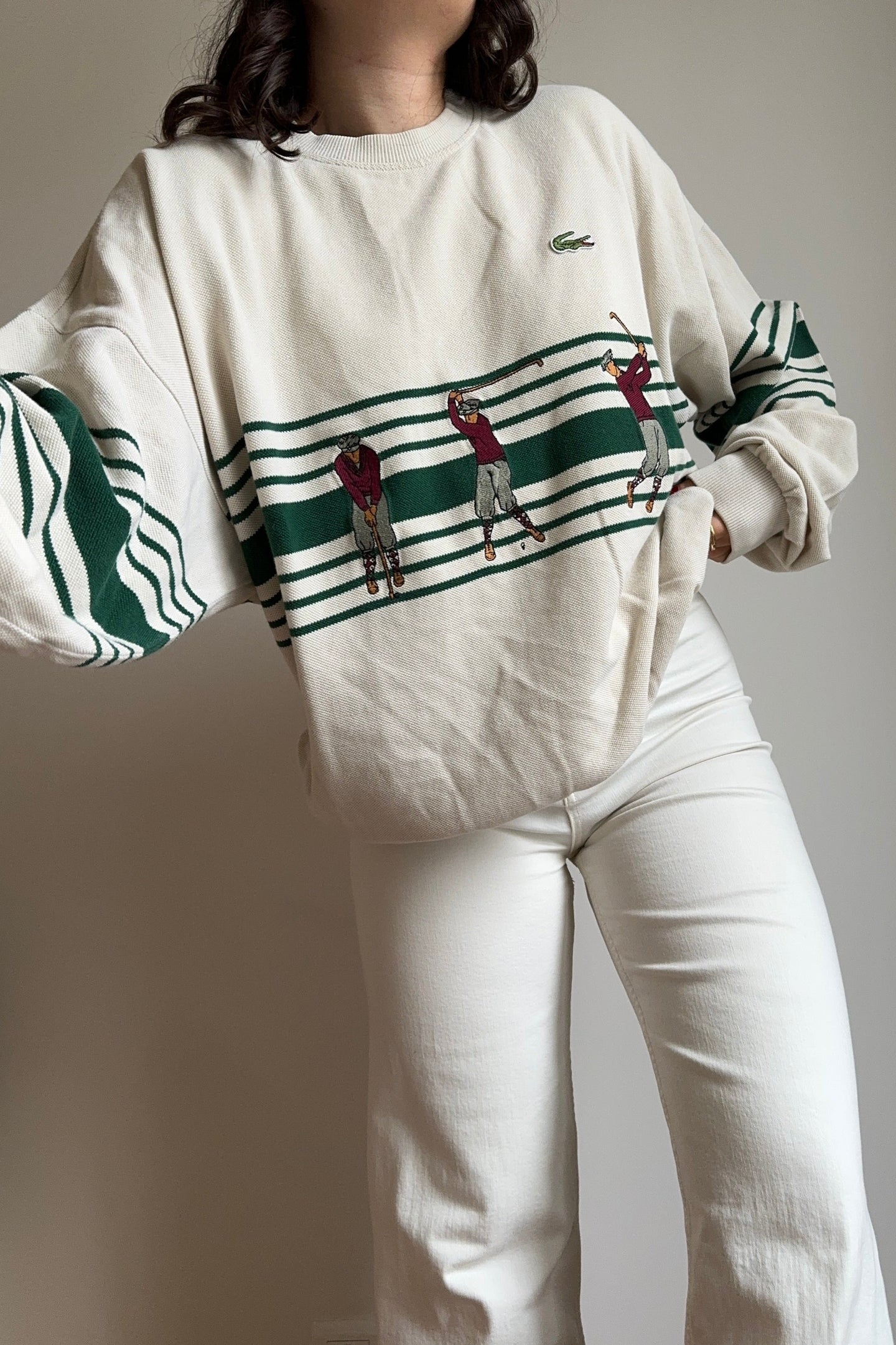 Pull Lacoste broderie golfeurs des années 80' fabriqué en France - XL