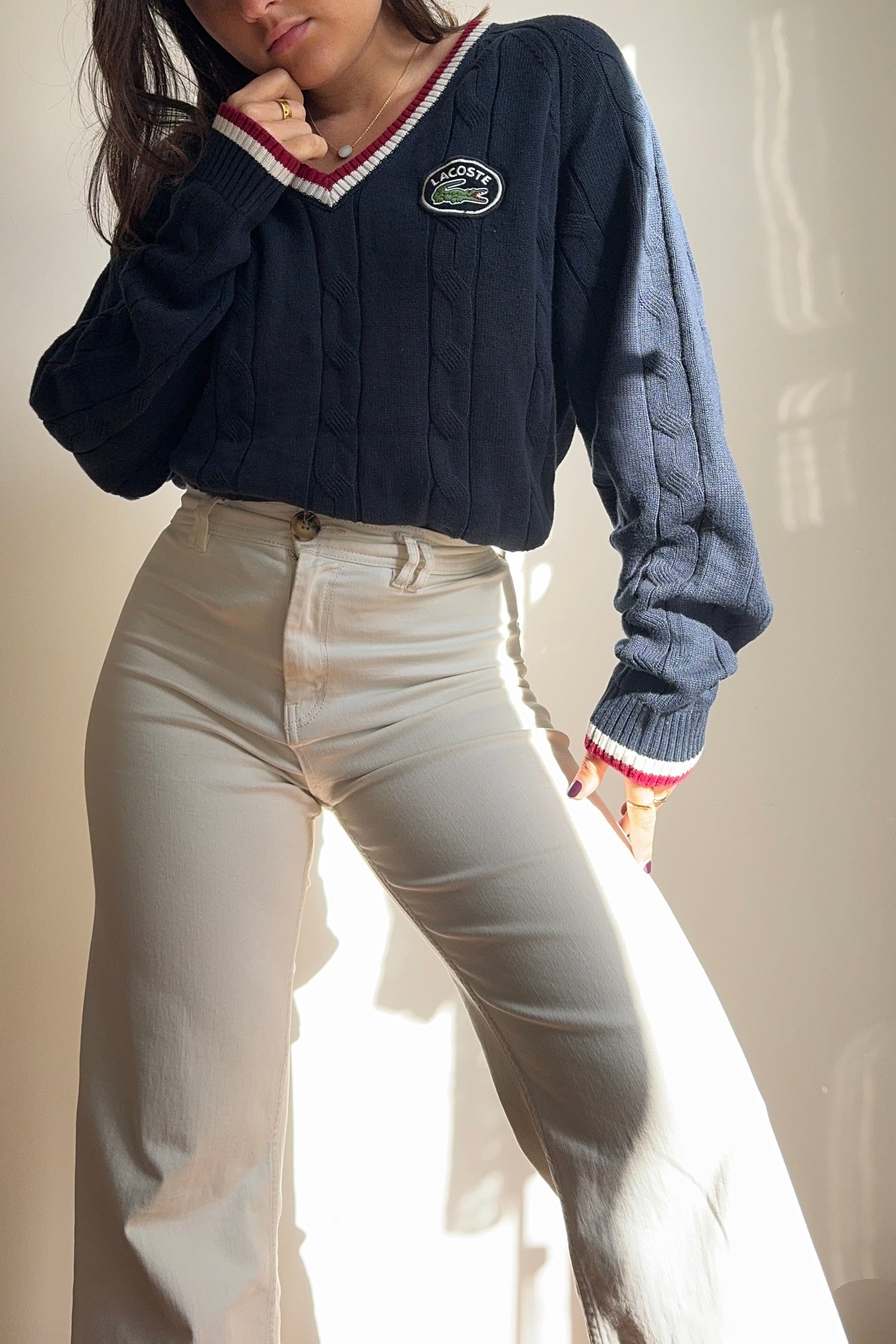 Pull col V Lacoste des années 90's - XL