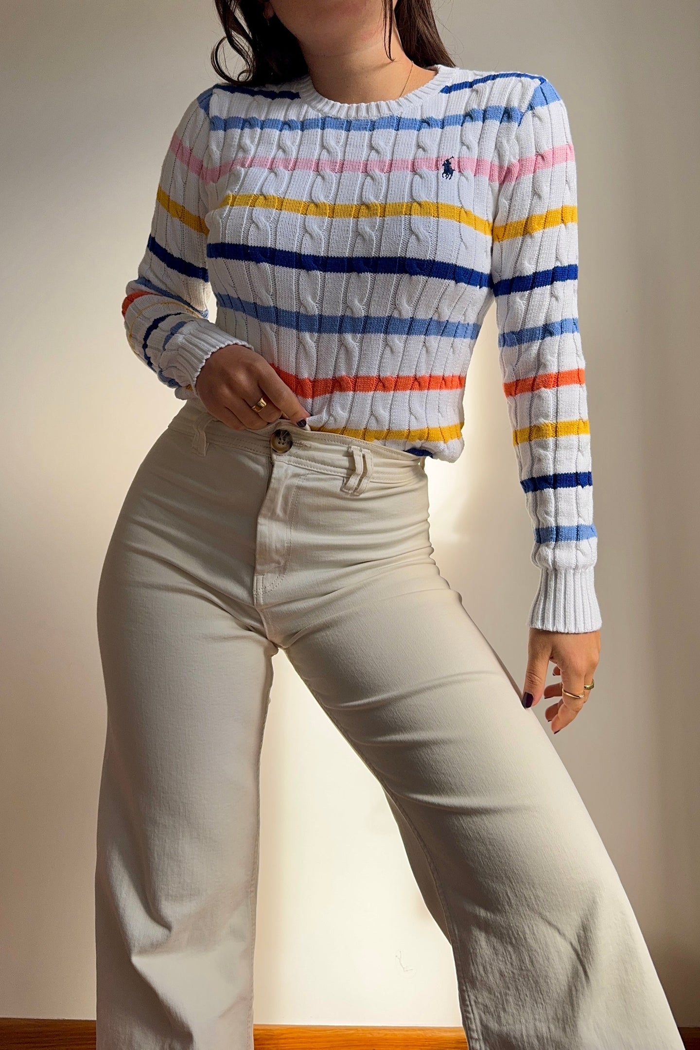 Pull Ralph Lauren à rayures à la maille tressée - XS