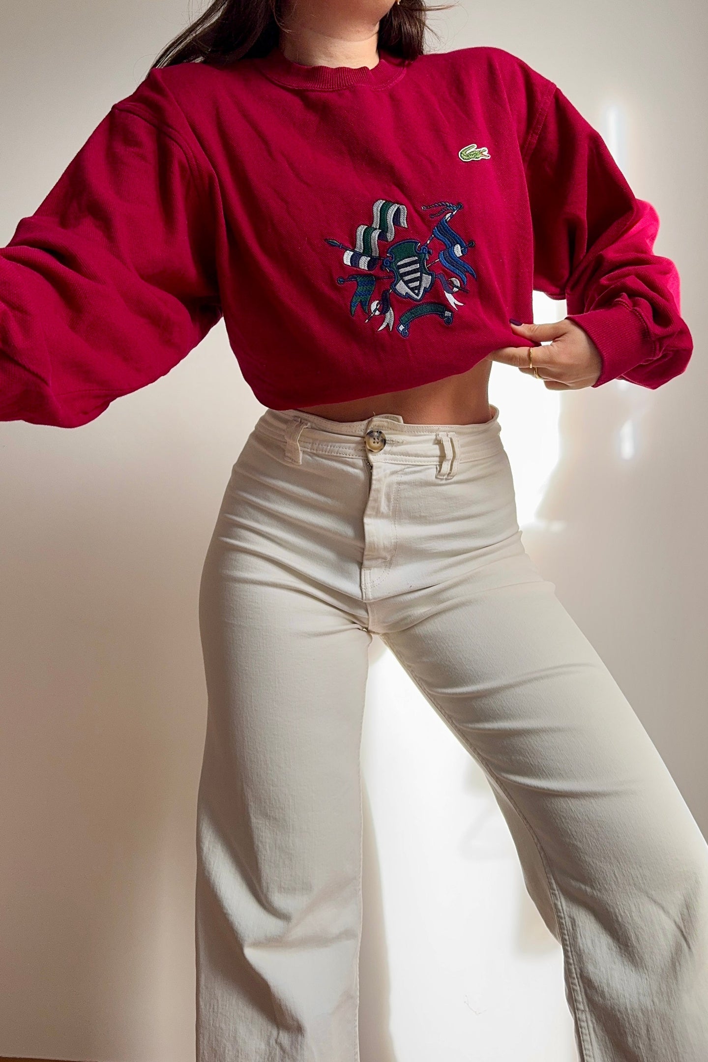 Pull Lacoste brodé fabriqué en France dans les années 80' - L