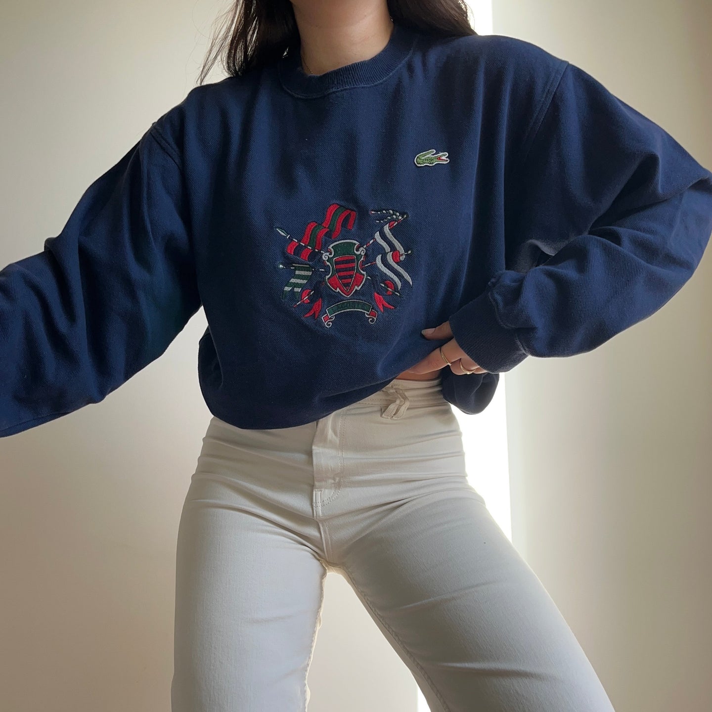 Pull Lacoste brodé des années 80' fabriqué en France - M