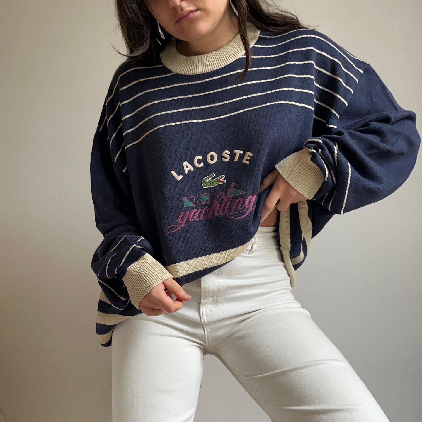 Pull Lacoste Yatching brodé des années 80' - XL