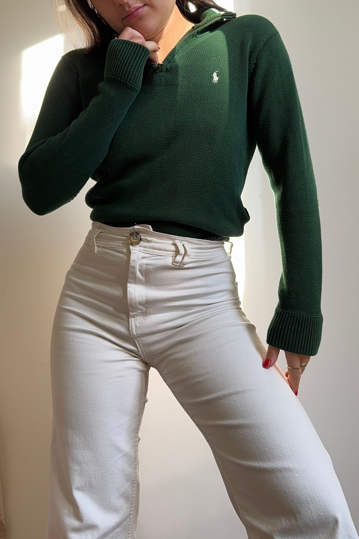 Pull half zip Ralph Lauren vert forêt - XS