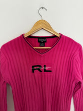 Upload image to gallery, Pull col V Ralph Lauren « RL » maille côtelée - S
