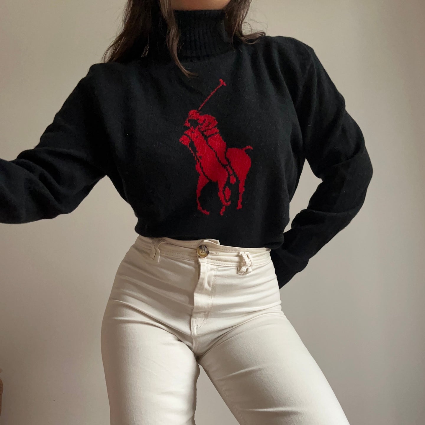 Pull col roulé Ralph Lauren logo big pony en laine - XL