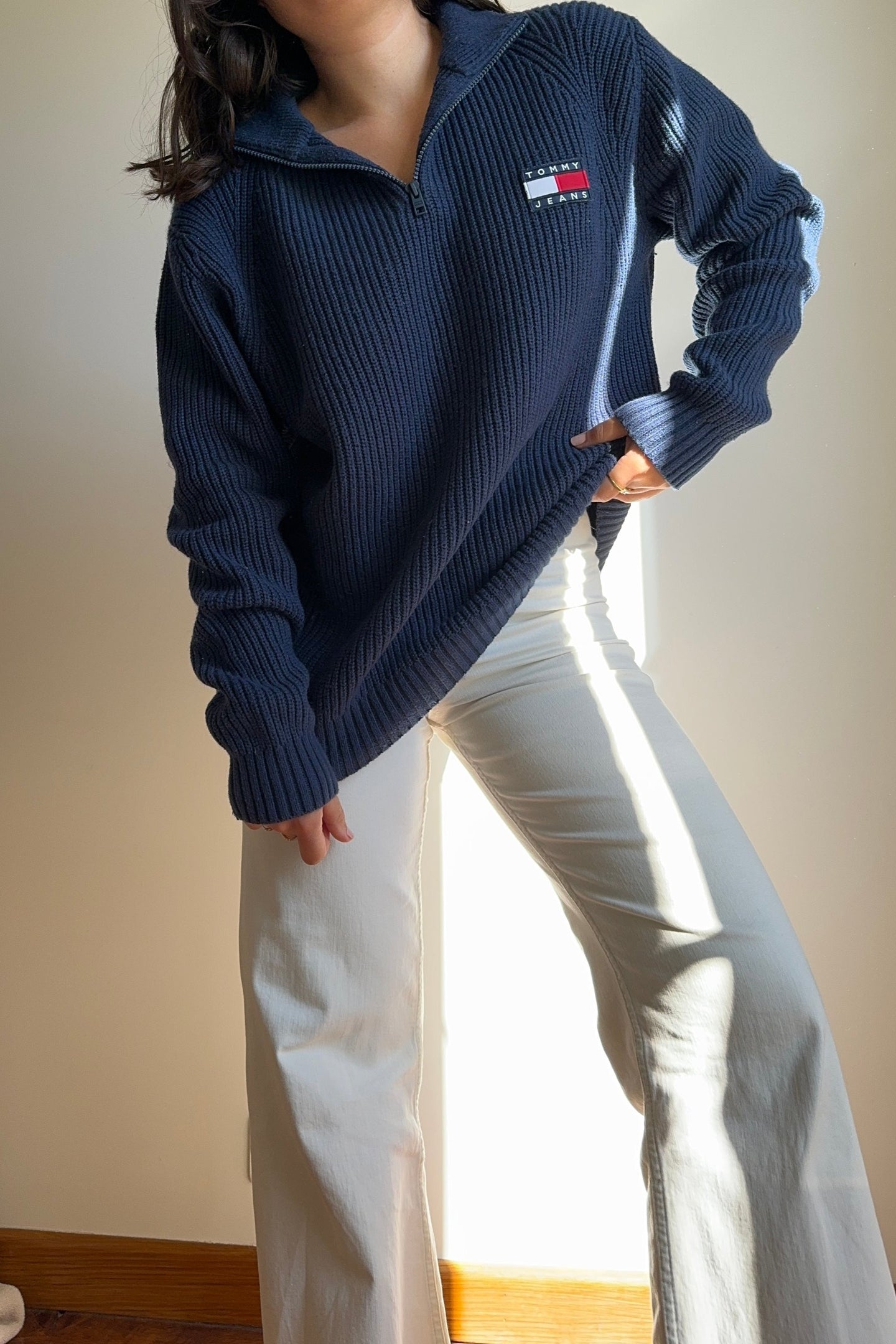 Pull half zip Tommy Hilfiger maille côtelée - M