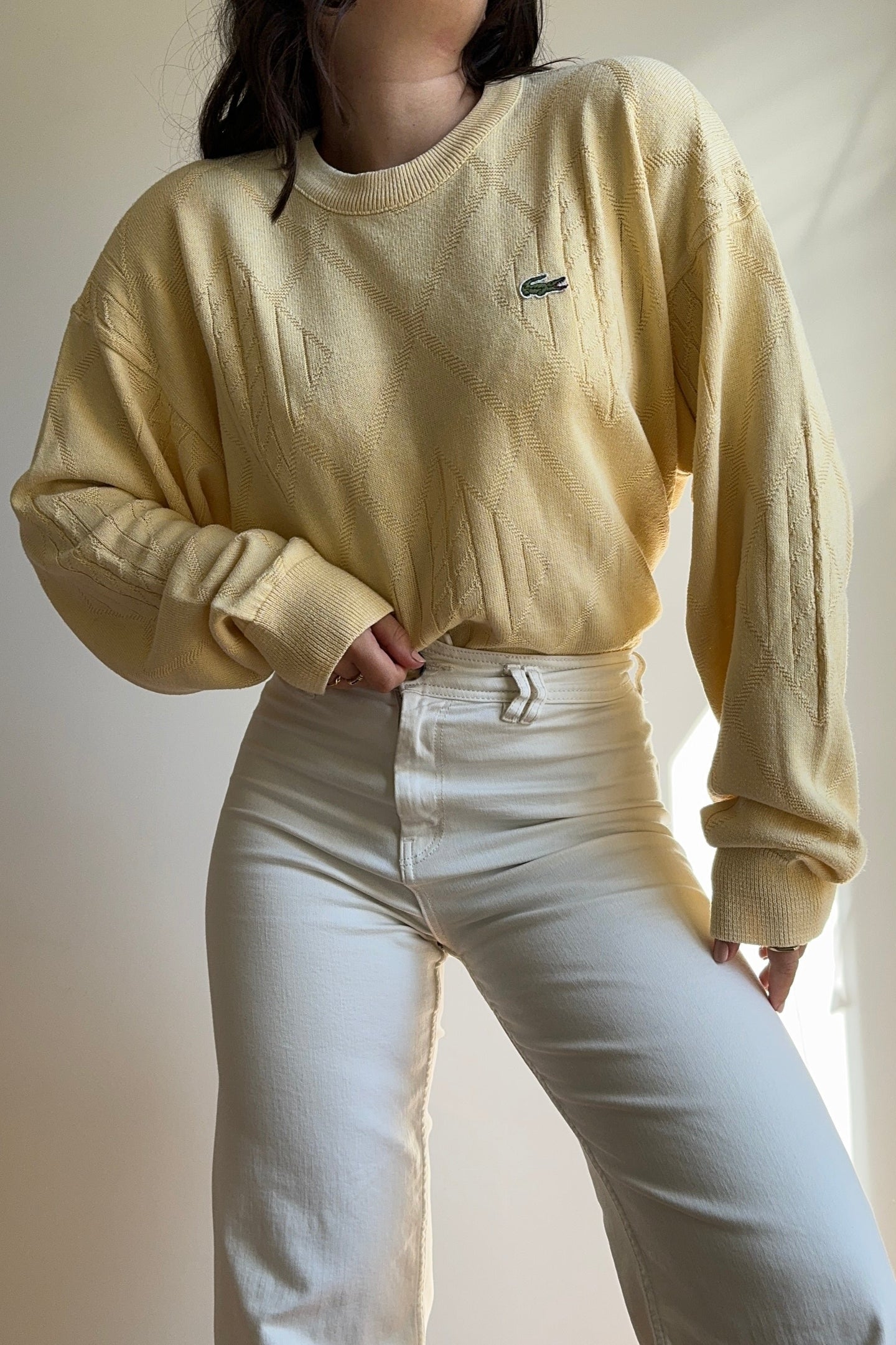 Pull Lacoste maille à motifs des années 80' fabriqué en France - XL