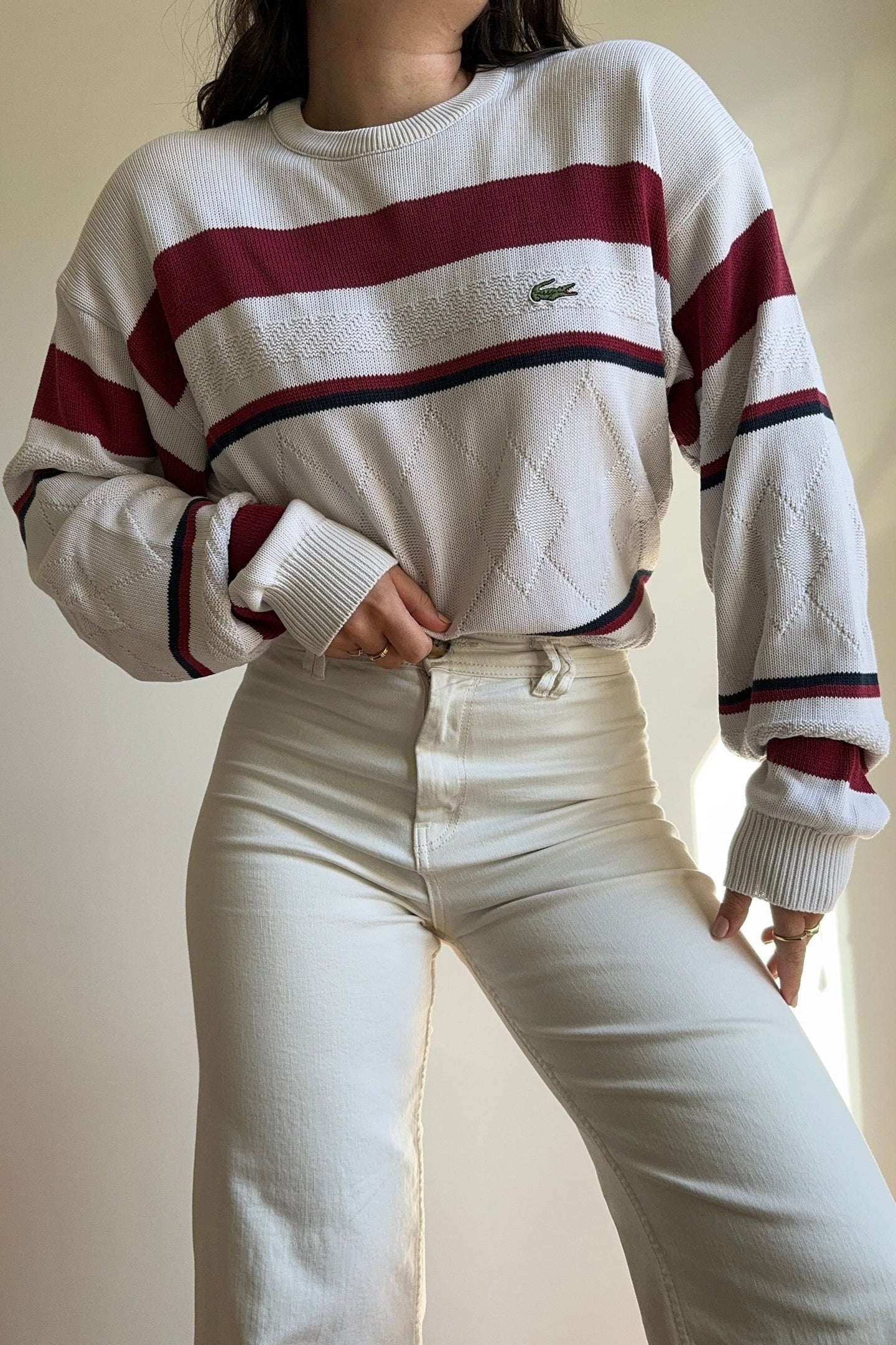 Pull Lacoste rayé fabriqué en France des années 80' - L