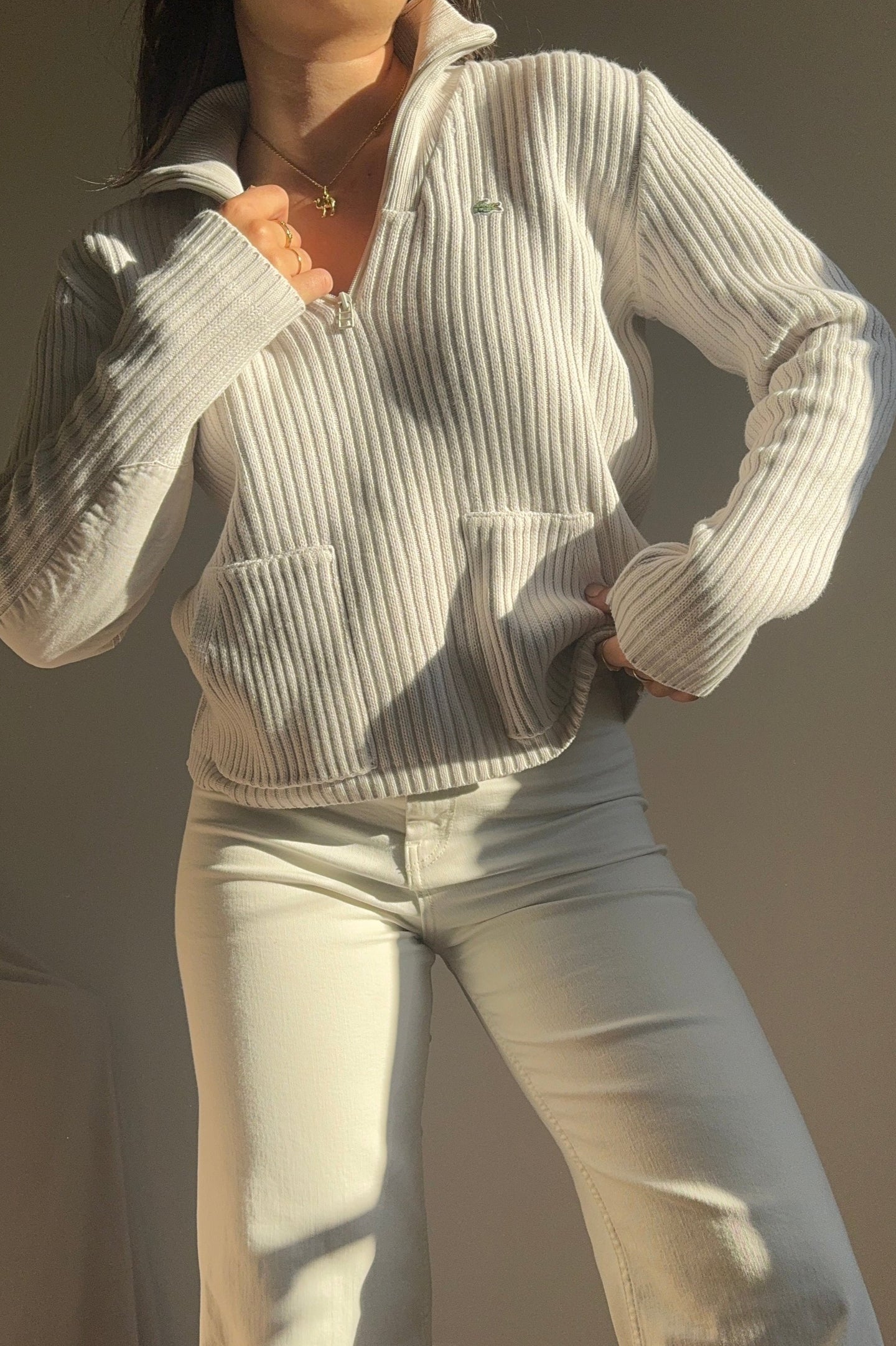 Pull half zip Lacoste maille côtelée - M