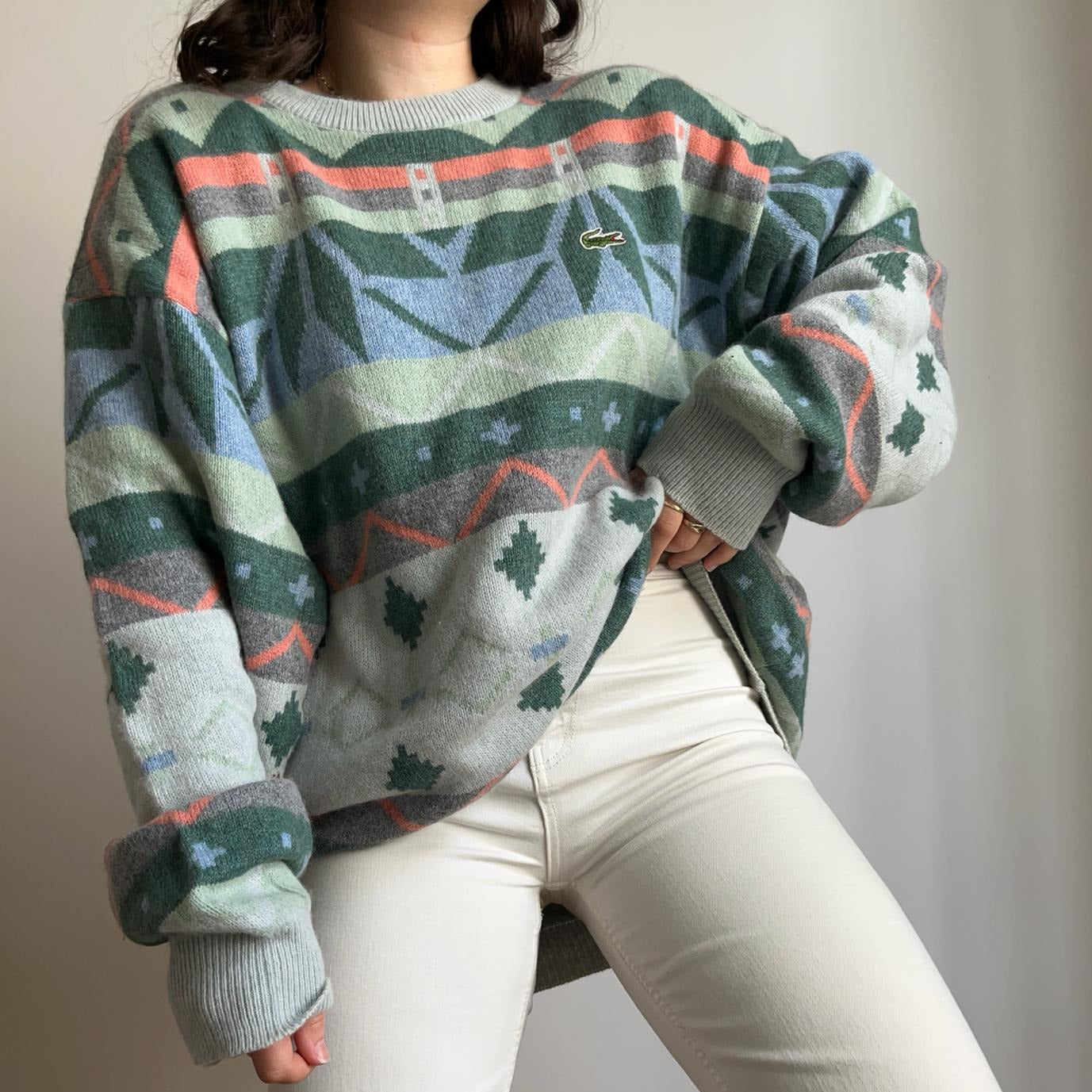 Pull Lacoste motifs aztèques fabriqué en France - XL