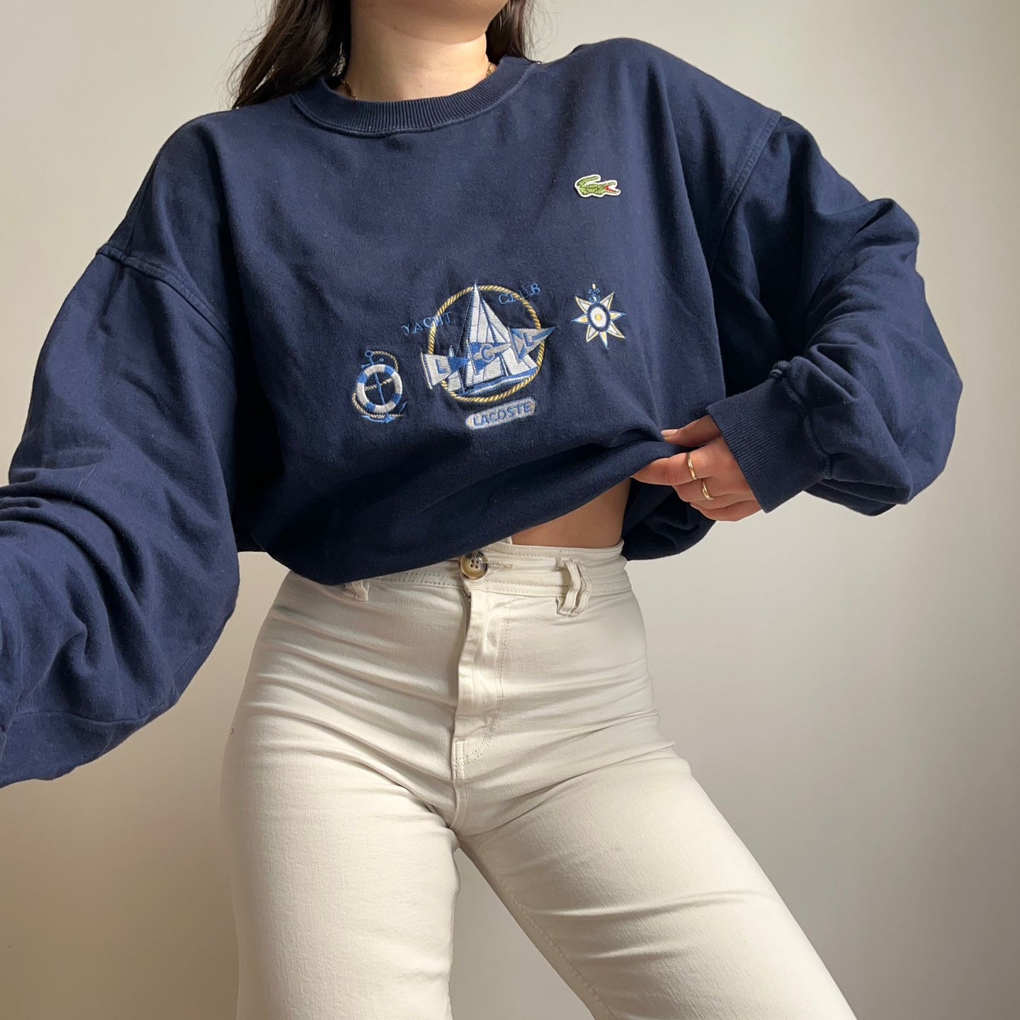 Pull Lacoste broderie violier des années 80' - XL