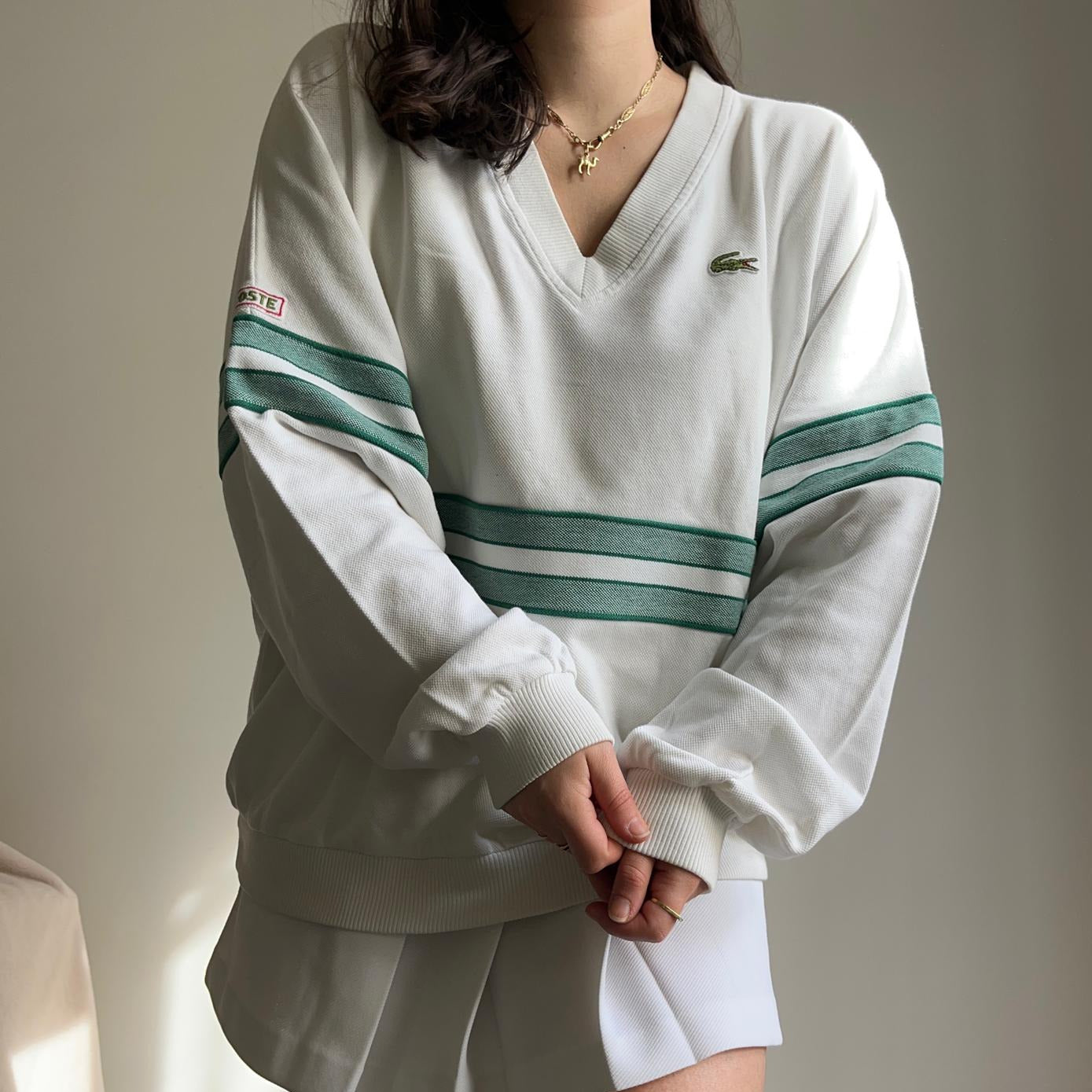 Pull col V Lacoste des années 80' fabriqué en France  - XL