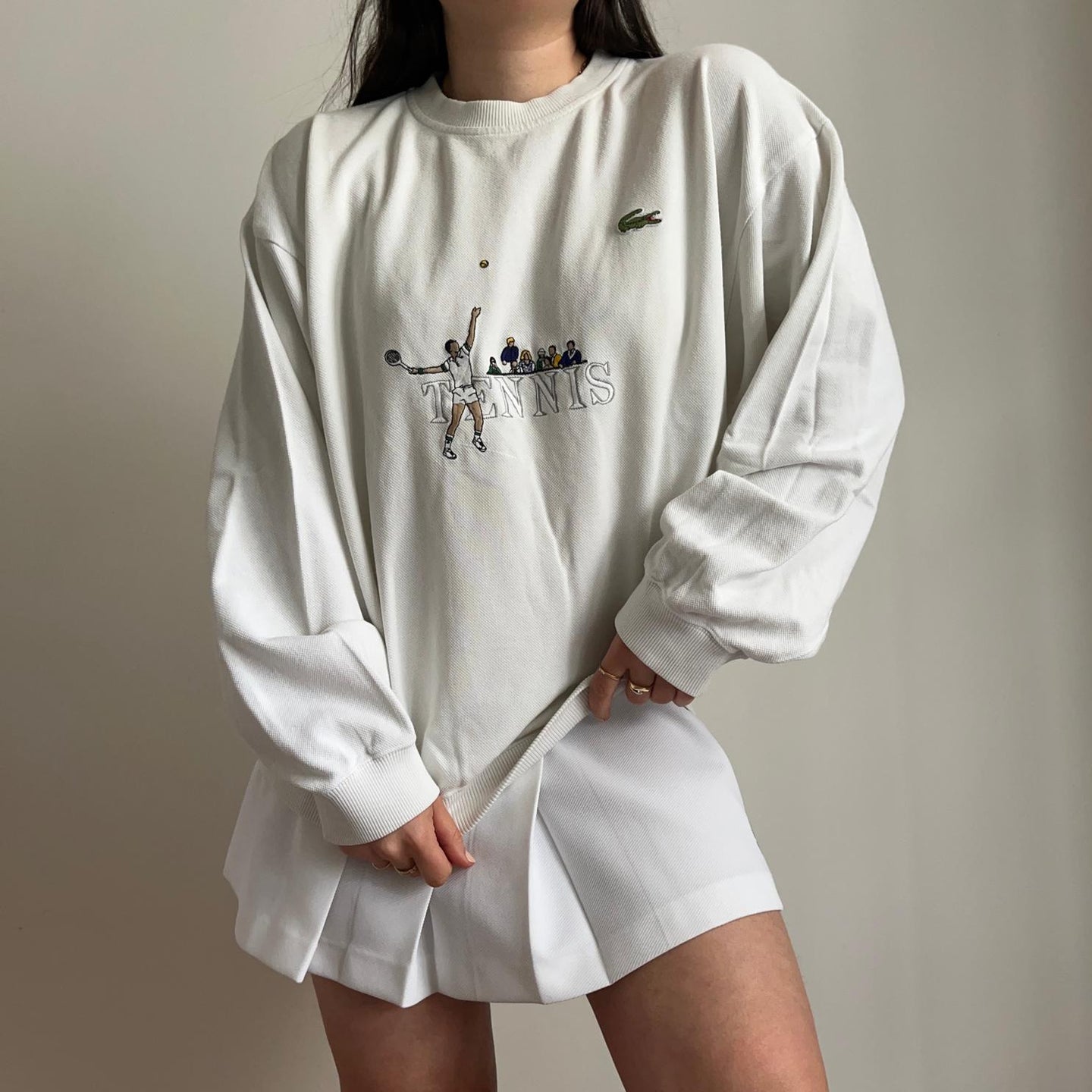 Pull Lacoste Tennis brodé des années 80' - XL