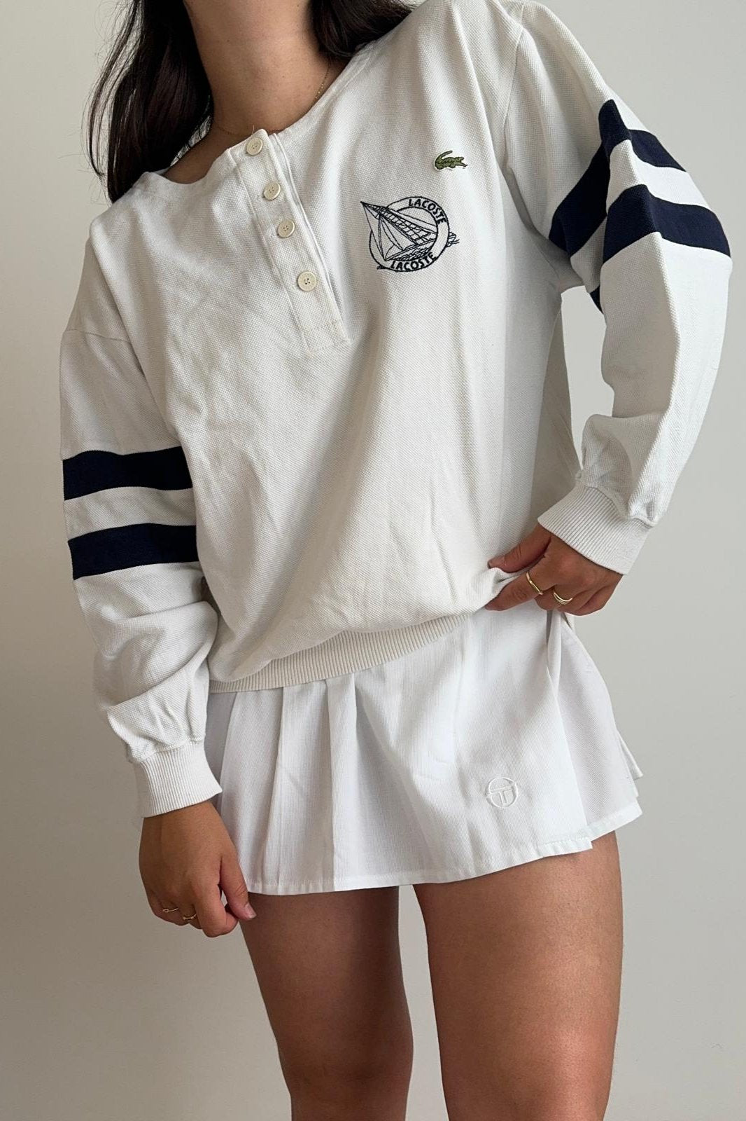 Pull Lacoste brodé fabriqué en France des années 80' - L