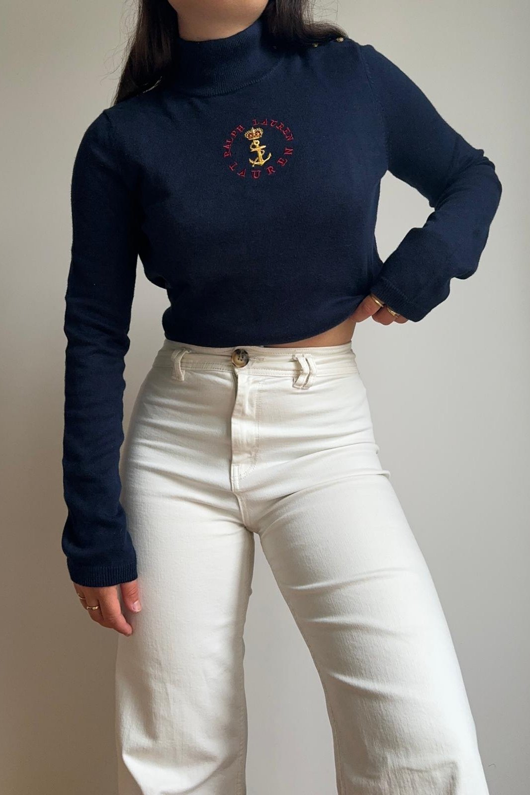 Pull col cheminé Ralph Lauren broderie marine - S