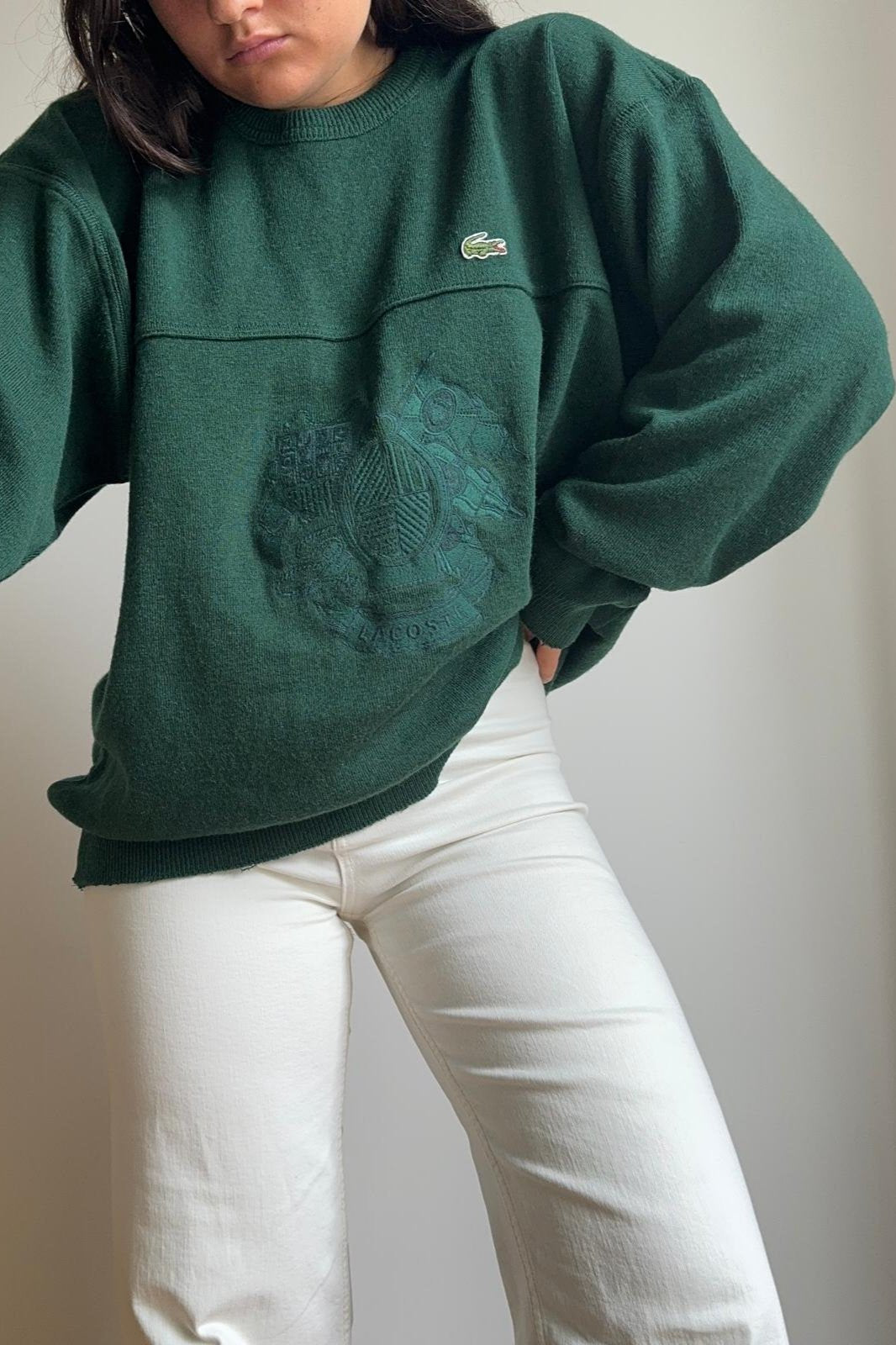 Pull Lacoste brodé des années 80' fabriqué en France - XL