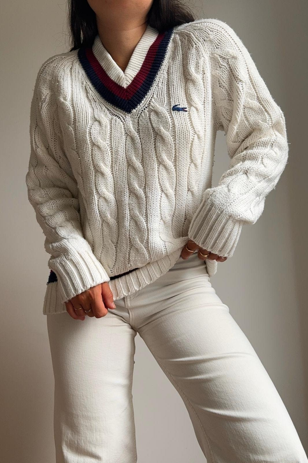 Pull Lacoste Izod à la maille torsadée des années 70' - M