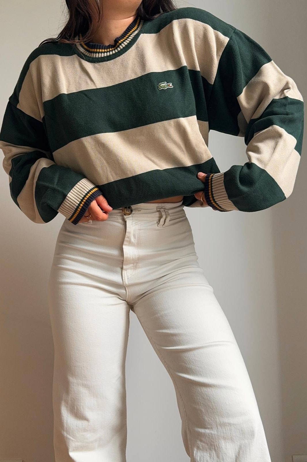 Pull Lacoste rayé fabriqué dans les années 90' - XL