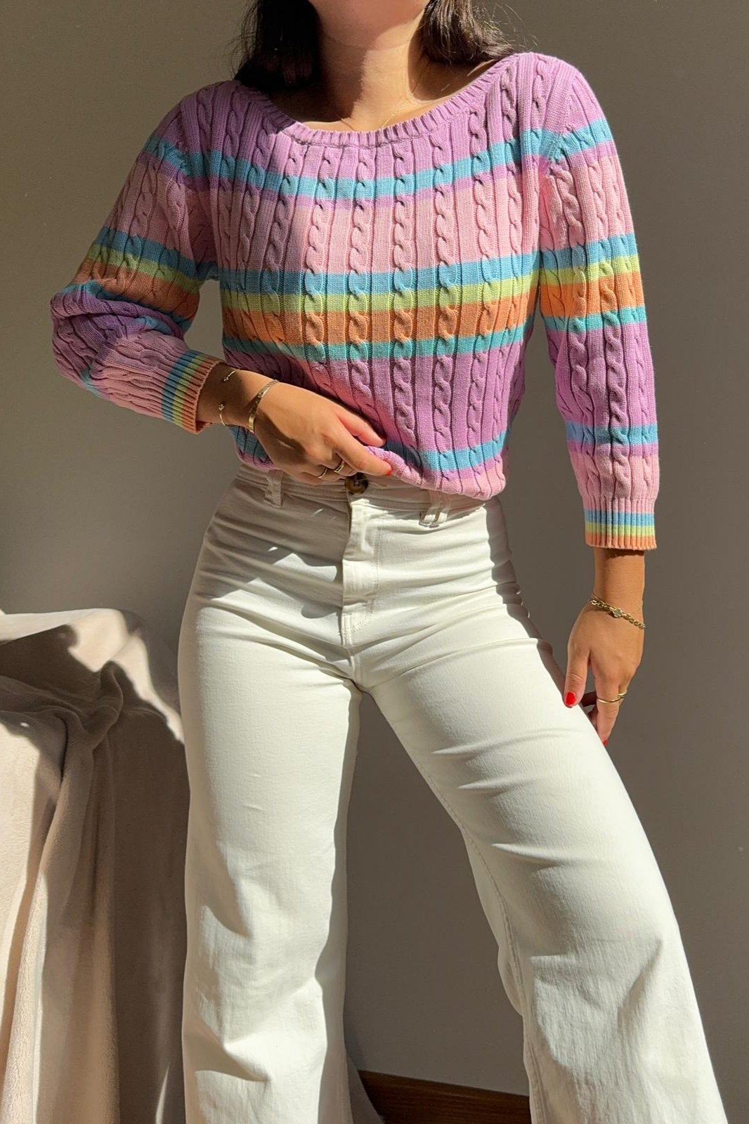 Pull Ralph Lauren à rayures multicolores manche 3/4 - L