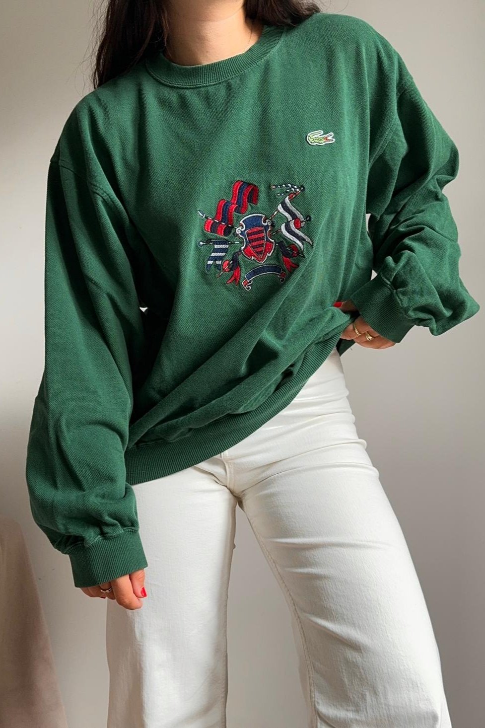 Pull Lacoste brodé des années 80' fabriqué en France - XL