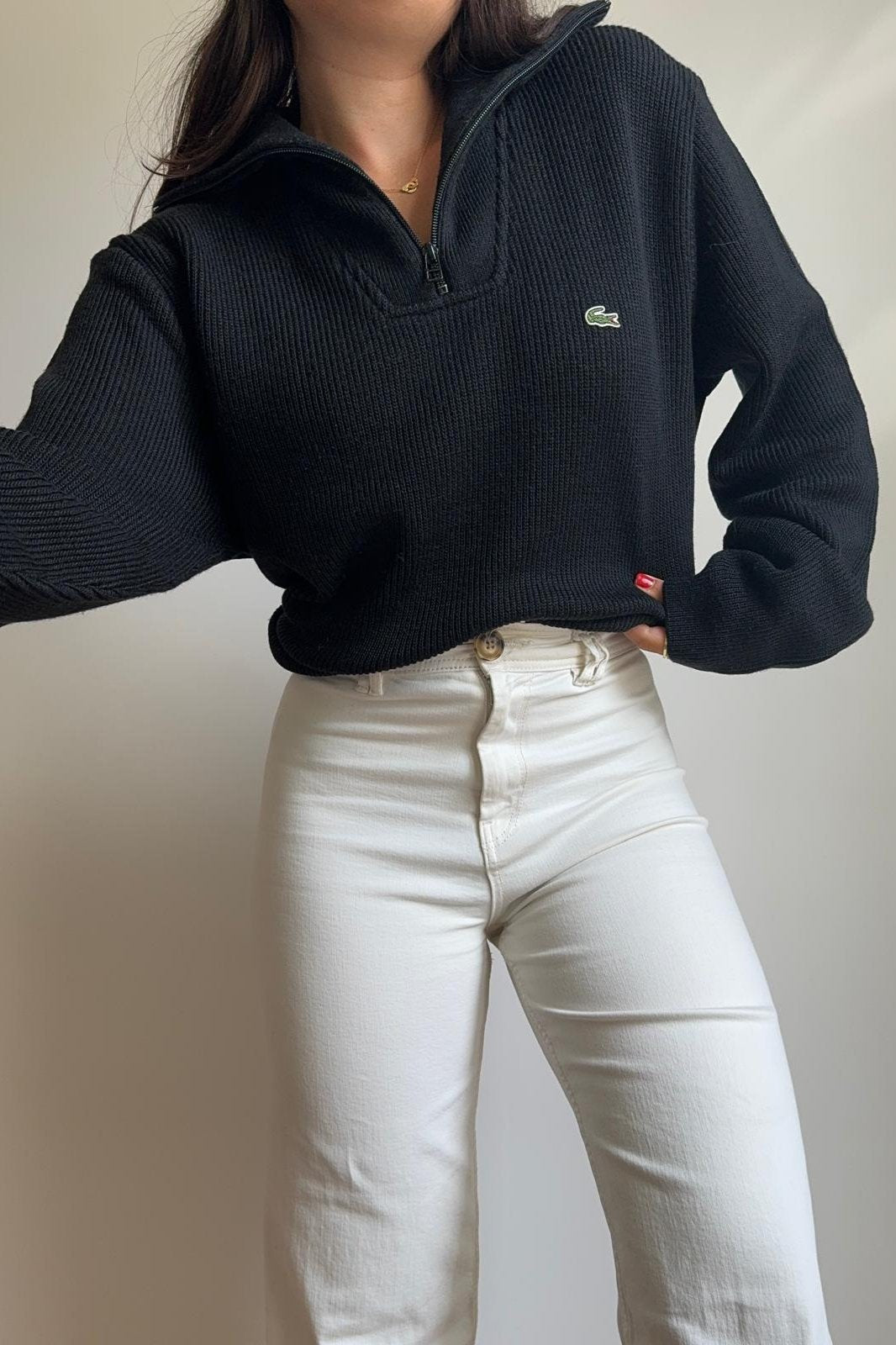 Pull half zip Lacoste en grosse maille côtelée - L