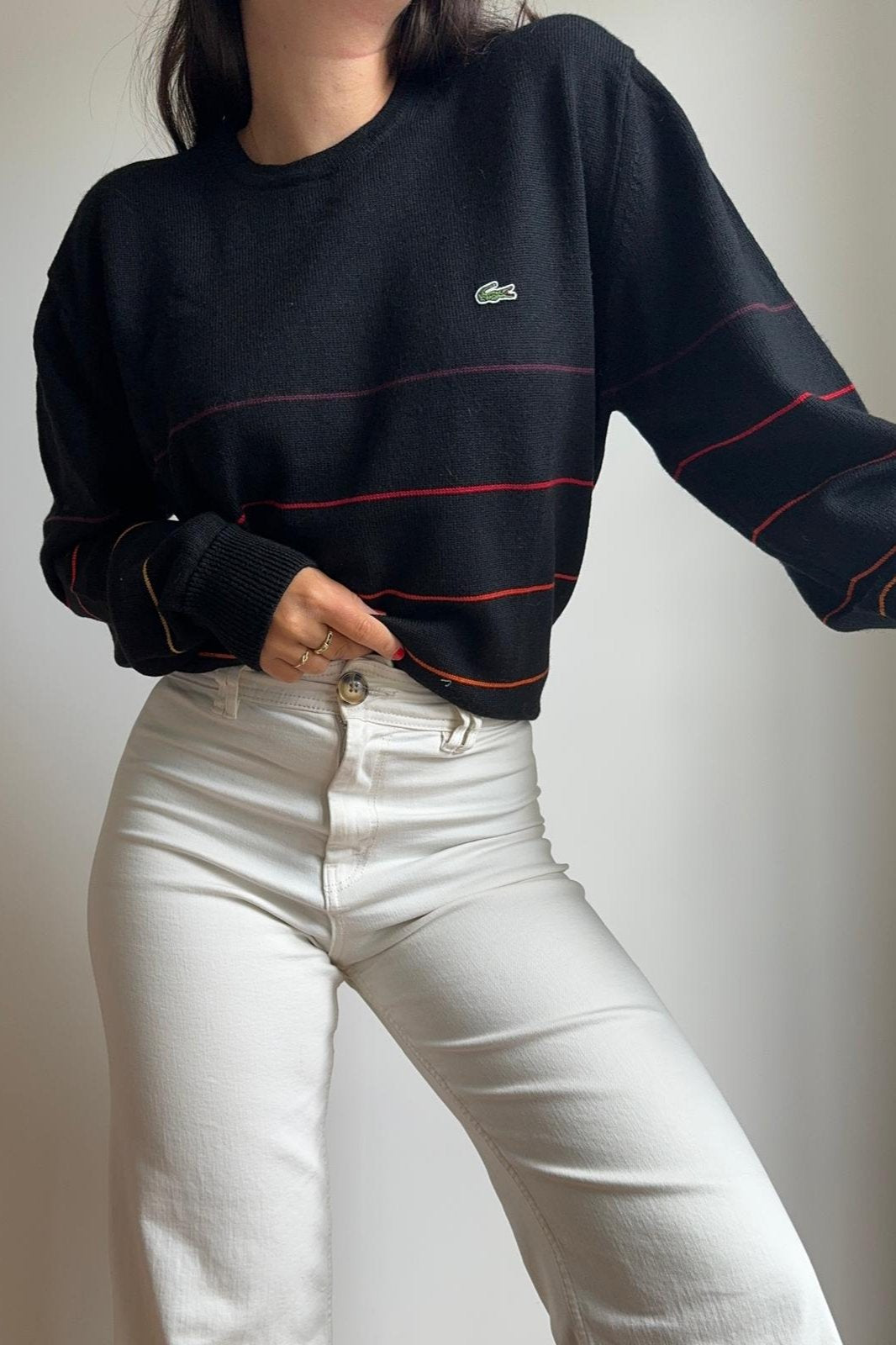 Pull Lacoste à rayures en pure laine  - XL