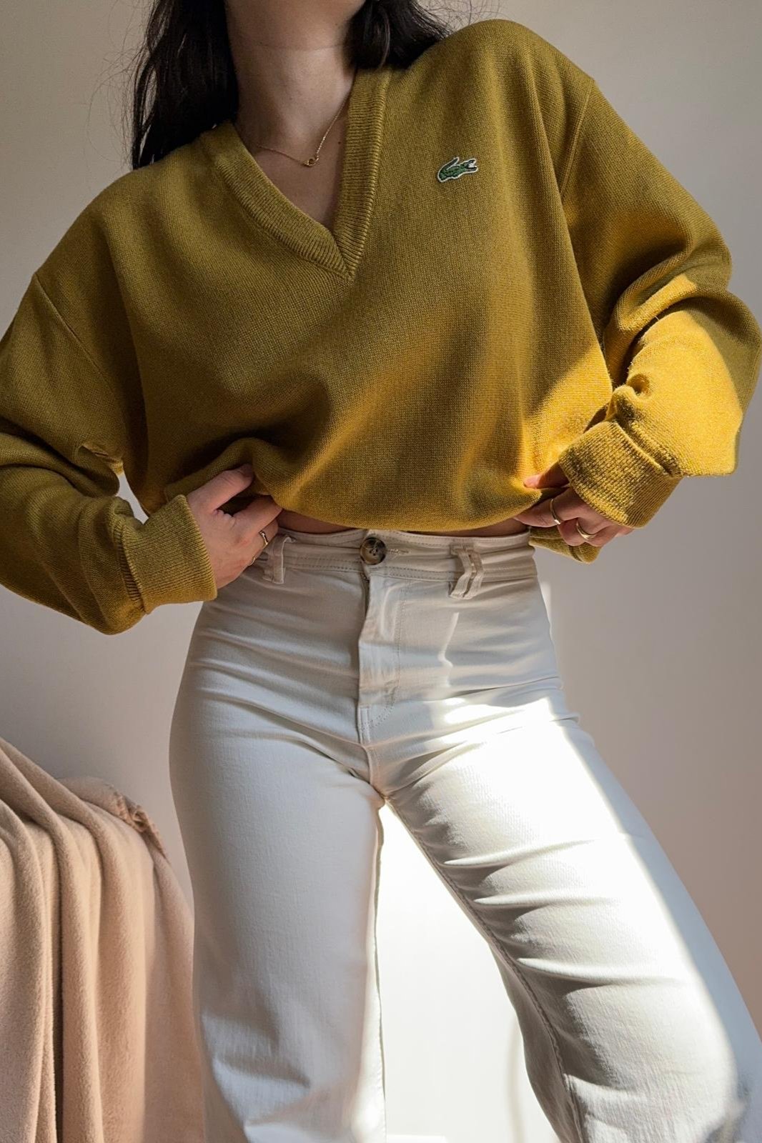 Pull col V Lacoste fabriqué dans les années 80' - M