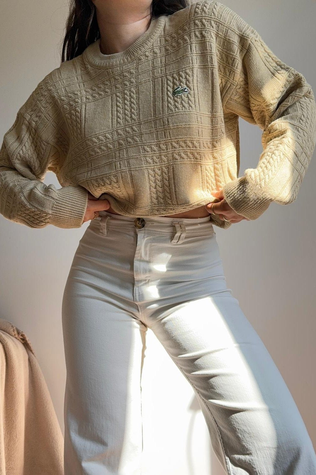 Pull Lacoste à la maille tressée des années 90' - L