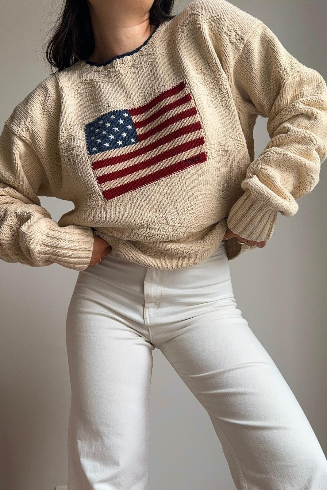 Pull Ralph Lauren collection American Flag tricoté main - XL